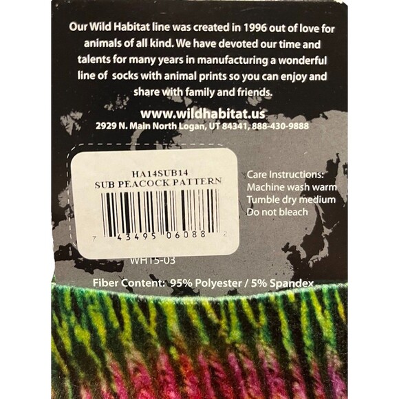 Wild Habitat Sublimation Peacock Socks One Size Made In USA Unisex BRAND NEW - Picture 3 of 4